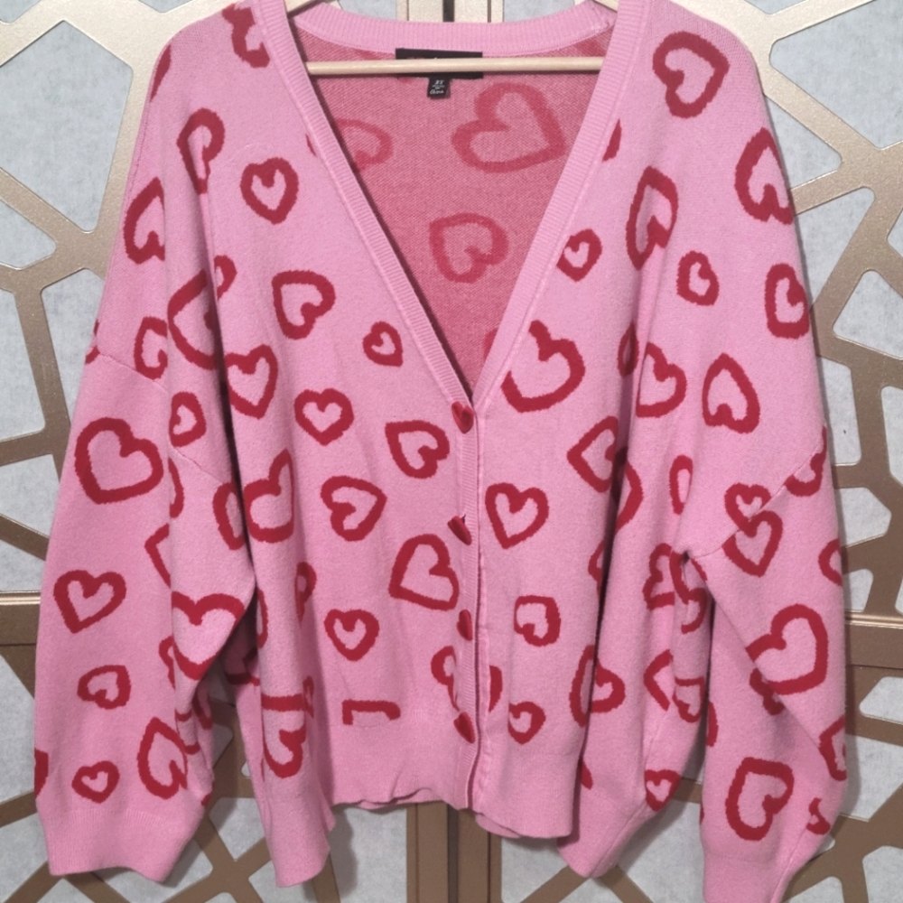 33 DEGREES Heart Cardigan Sweater With Fuzzy Heart Buttons
